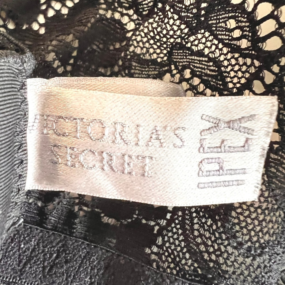 Victoria Secret Black Lace Demi Bra 38D IPEX Padded Underwire Floral Underwear - Picture 5 of 7